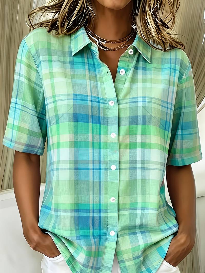 Endrita | Checked Short Sleeve Button Shirt