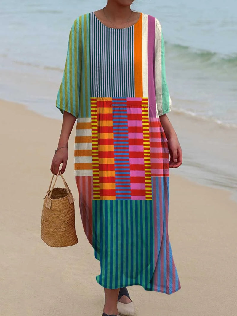 Slavko | Geometric Print V Neck Midi Dress