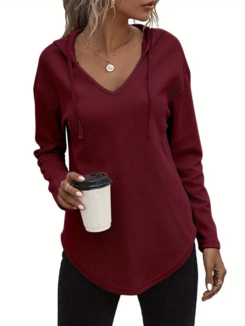 Heydi | Sweatshirt with V-Neck Hood Curved Hem