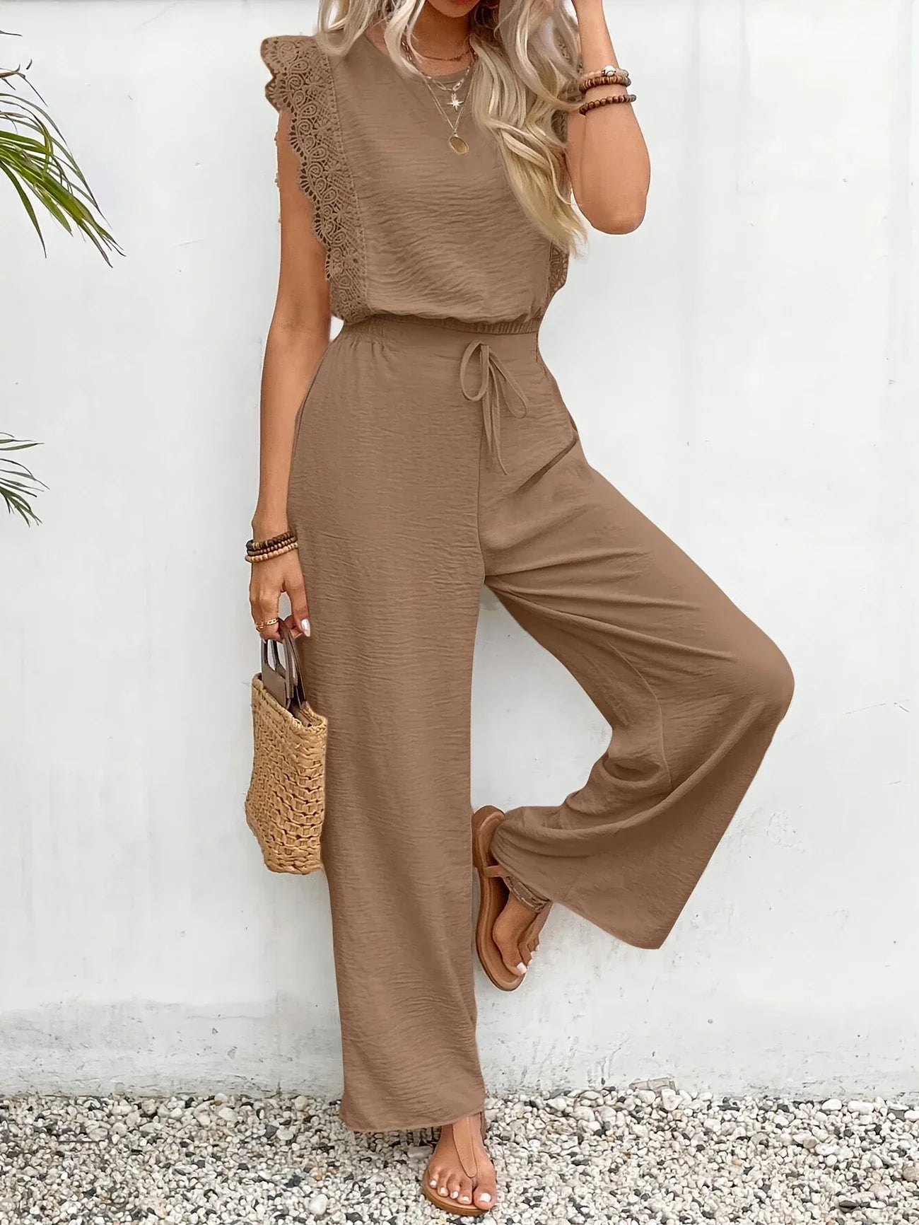 Ziva | Sleeveless Lace Trim Trouser Set