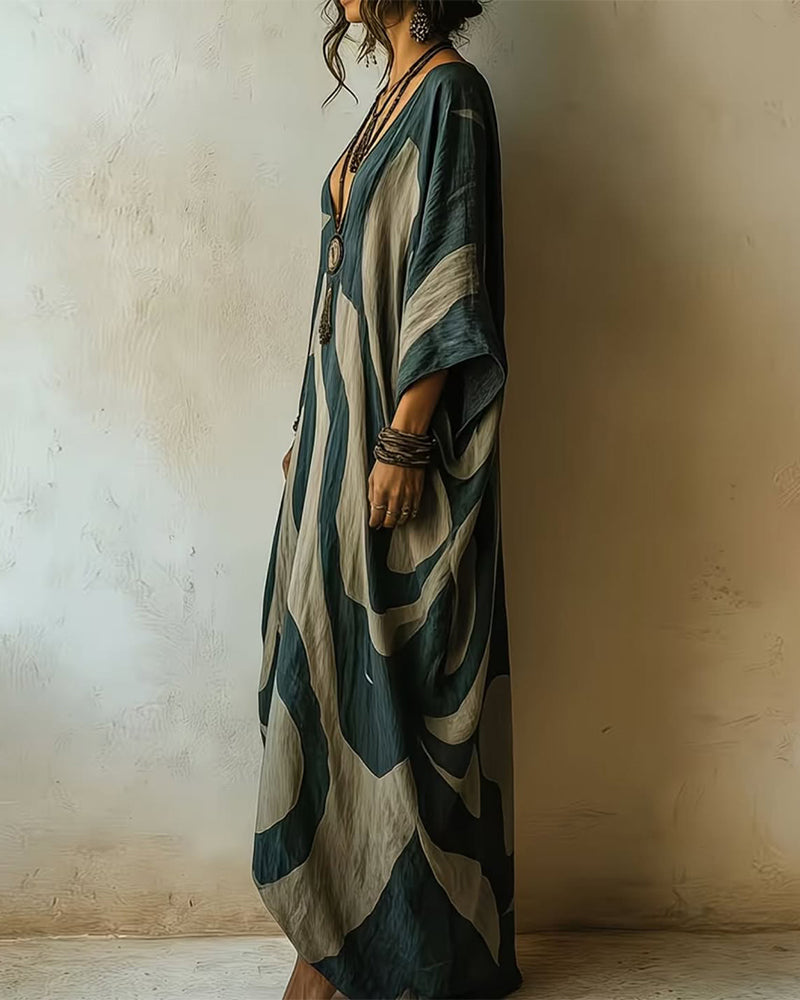 Briina | Abstract Pattern V-Neck Maxi Dress