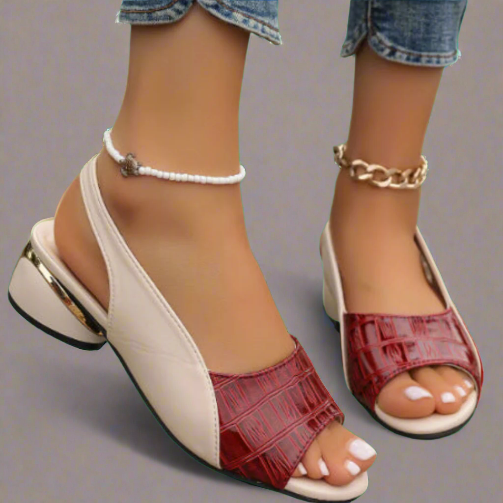 Janire | Open Toe Colour Block Low Heel Sandals