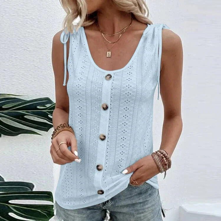 Fedelm | Sleeveless Button Front Knit Top