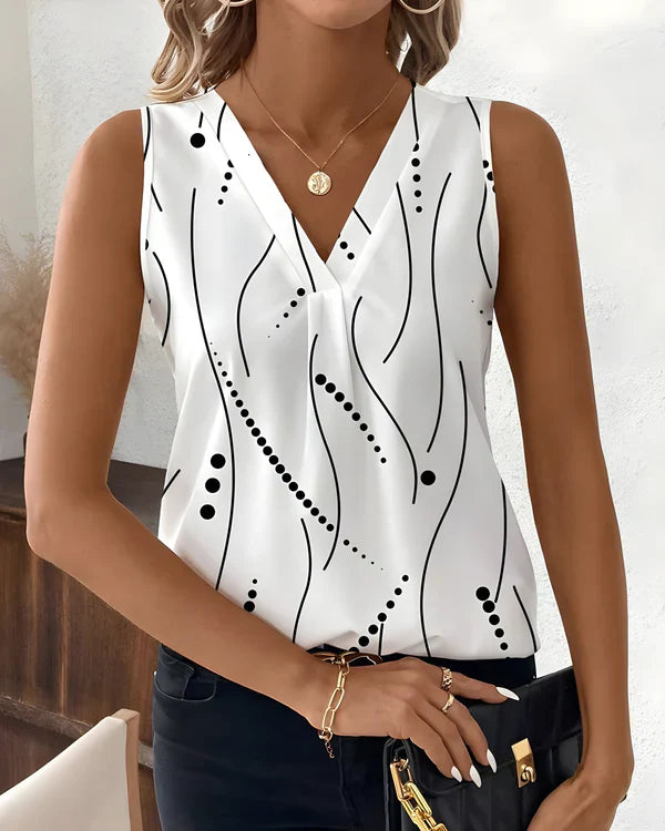 Thea | Sleeveless V Neck Printed Blouse
