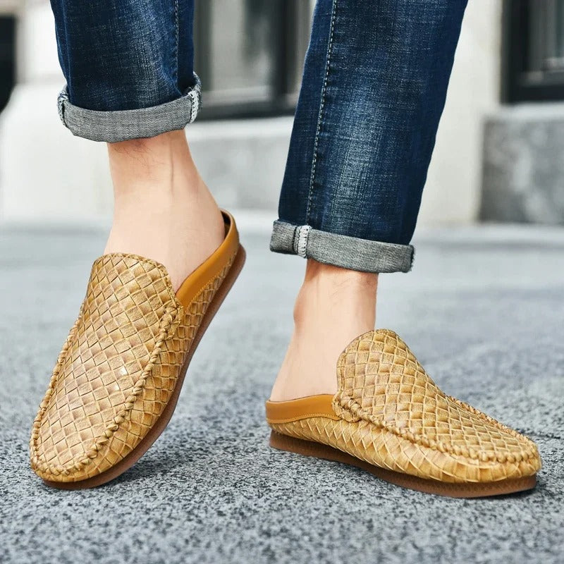 Efim | Black Woven Backless Loafers
