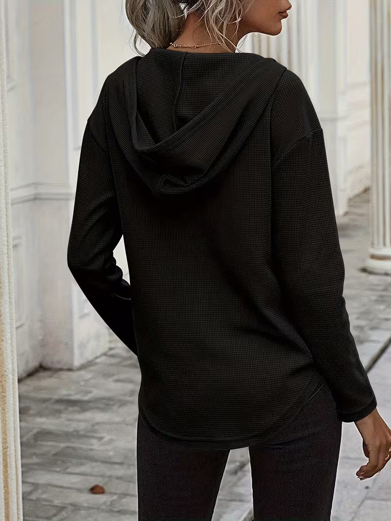 Heydi | Sweatshirt with V-Neck Hood Curved Hem