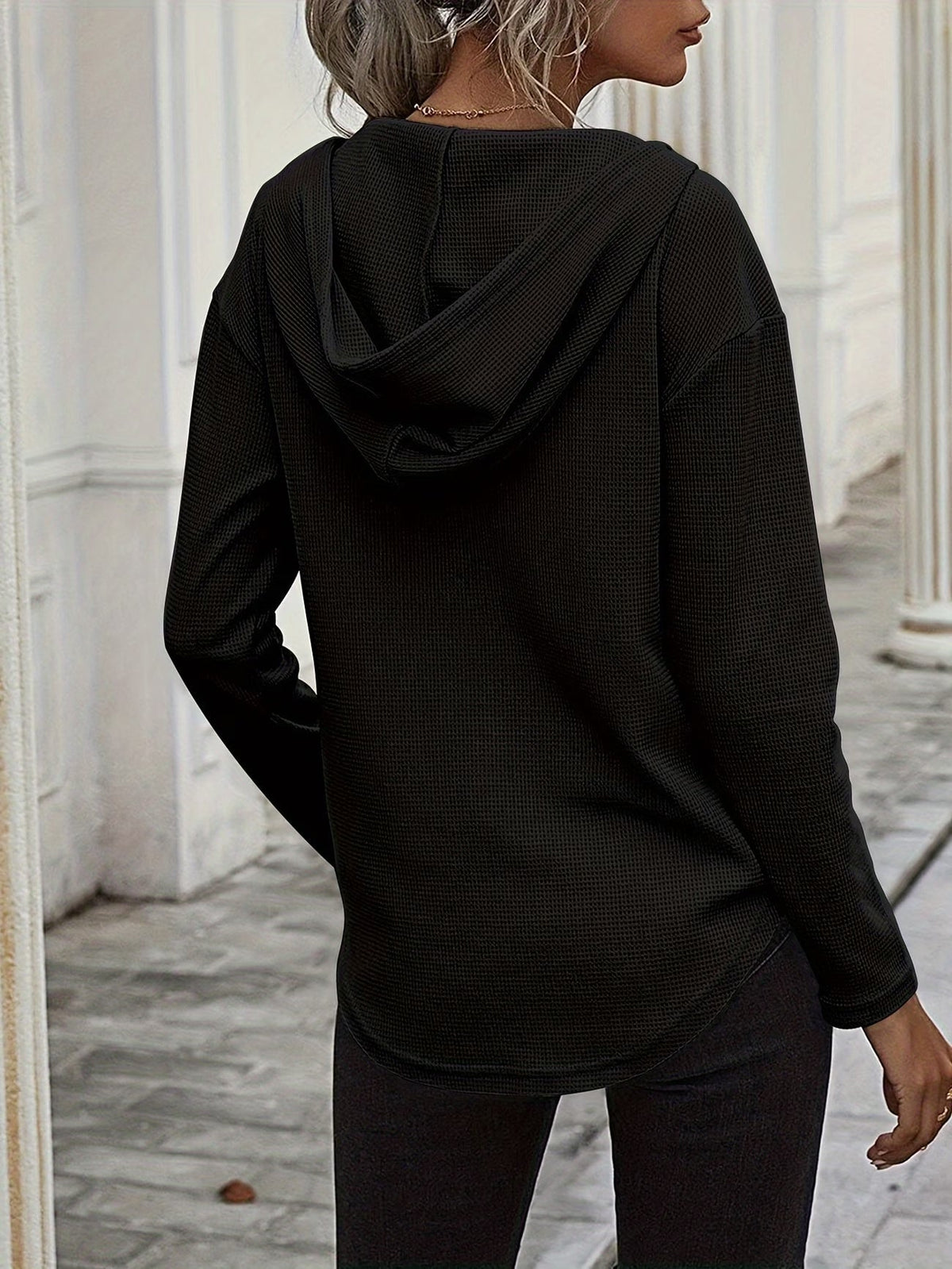 Laurette | Long Sleeve V-Neck Hoodie with Hood