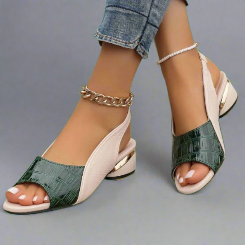 Janire | Open Toe Colour Block Low Heel Sandals