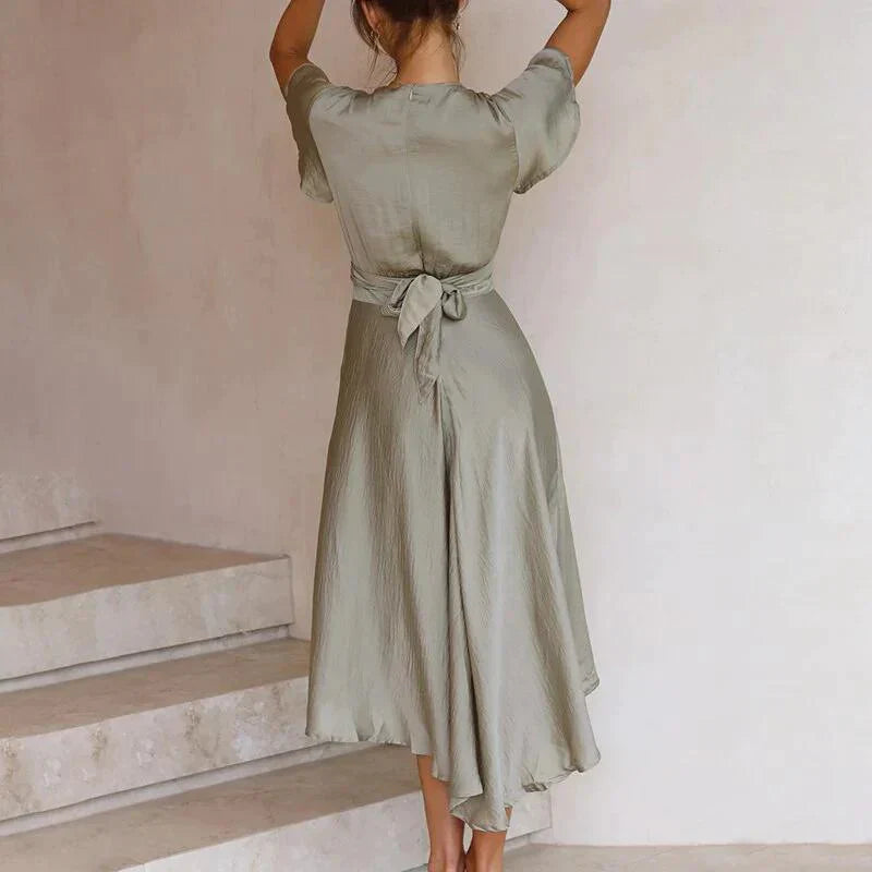 Yesha | Flutter Sleeve Tie Front Midi Dress