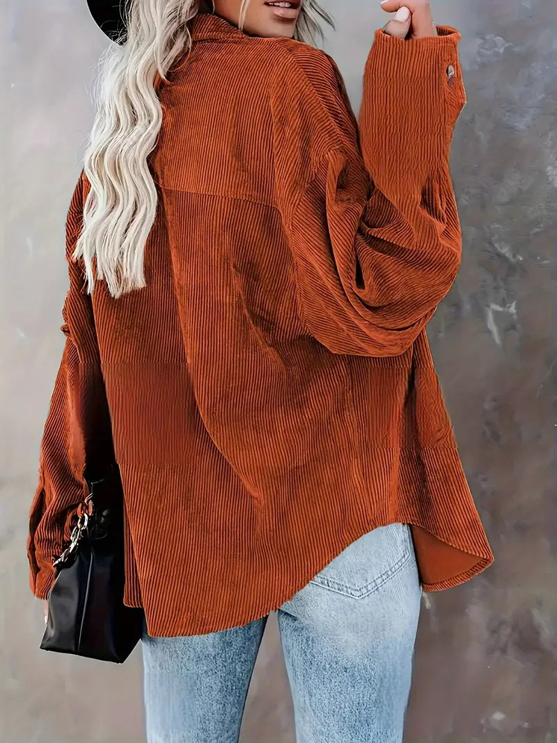 Irmela | Long Sleeve Button Front Corduroy Shirt