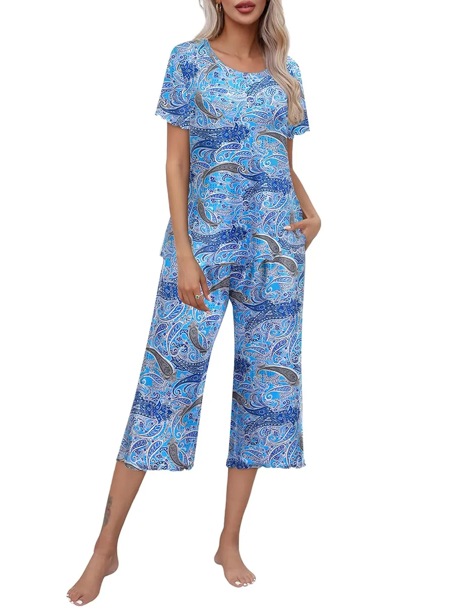 Rashini | Floral Short Sleeve Cropped Pyjama Set