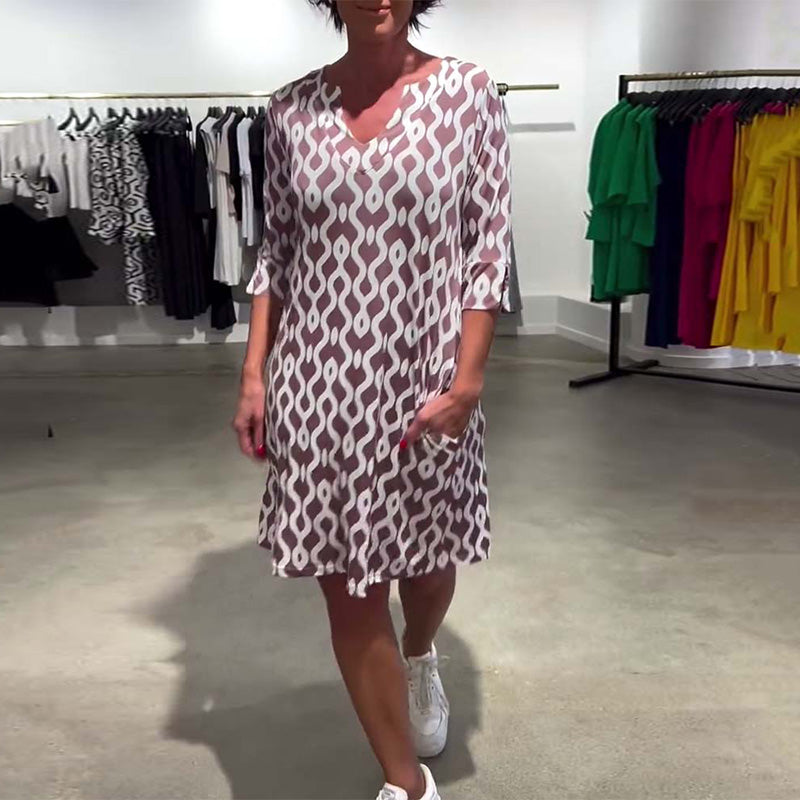 Jacqueline | Printed V-Neck Midi Smock Dress