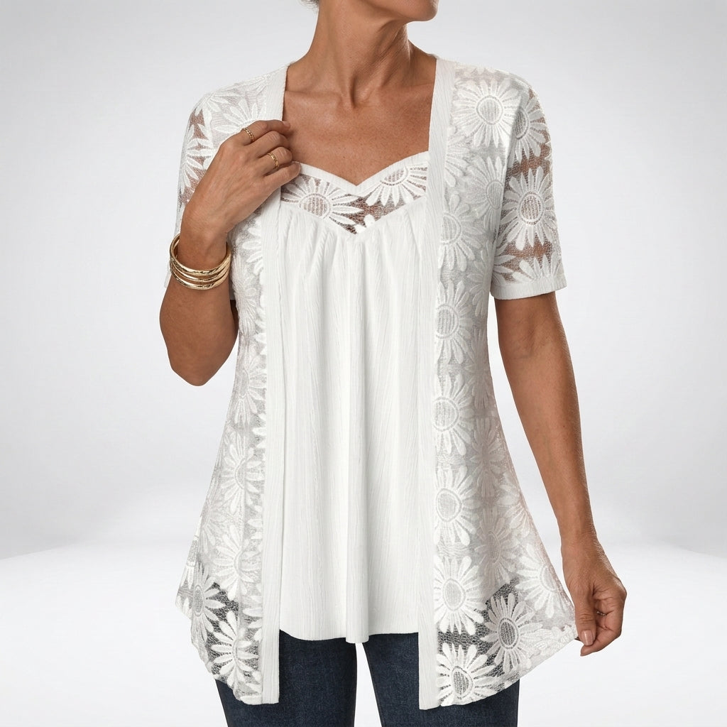 Linnia | Floral Lace Short Sleeve Tunic Top