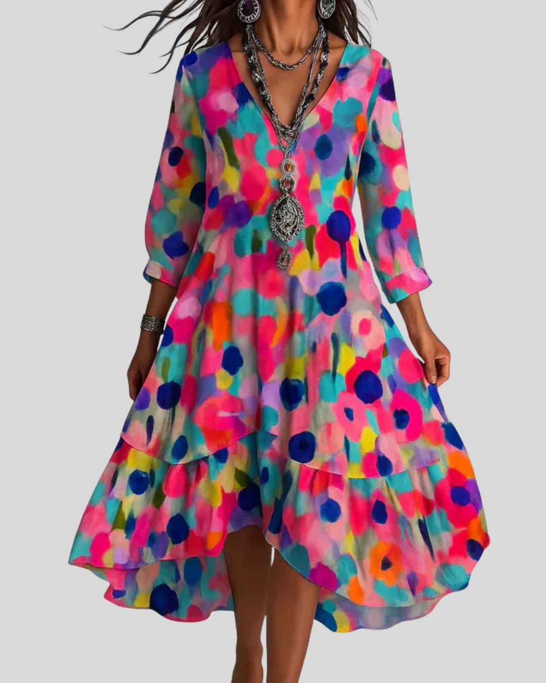 Debra | Floral V-Neck High Low Dress