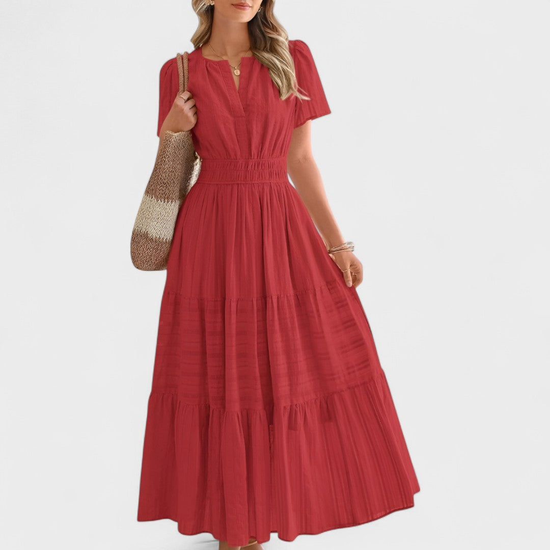 Maura | Black Short Sleeve Shirred Waist Maxi Dress