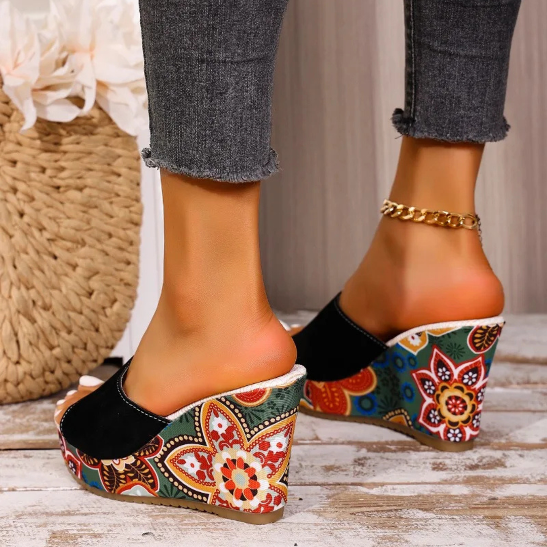 Laerke - Floral Print Wedge Slide Sandals