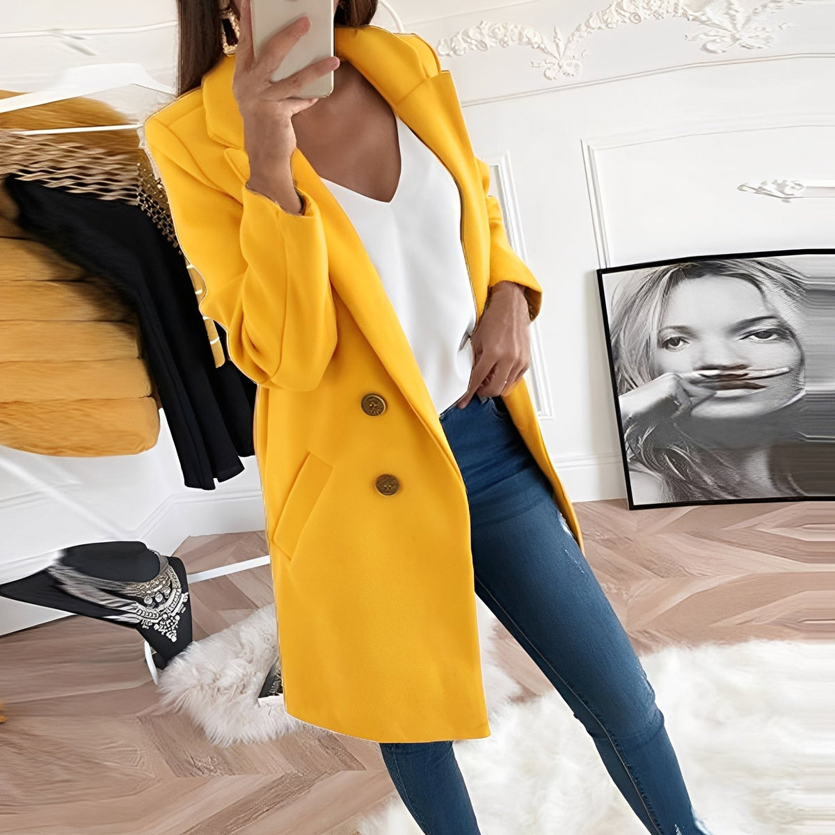 Casey | Thigh Length Coat with Notched Lapels