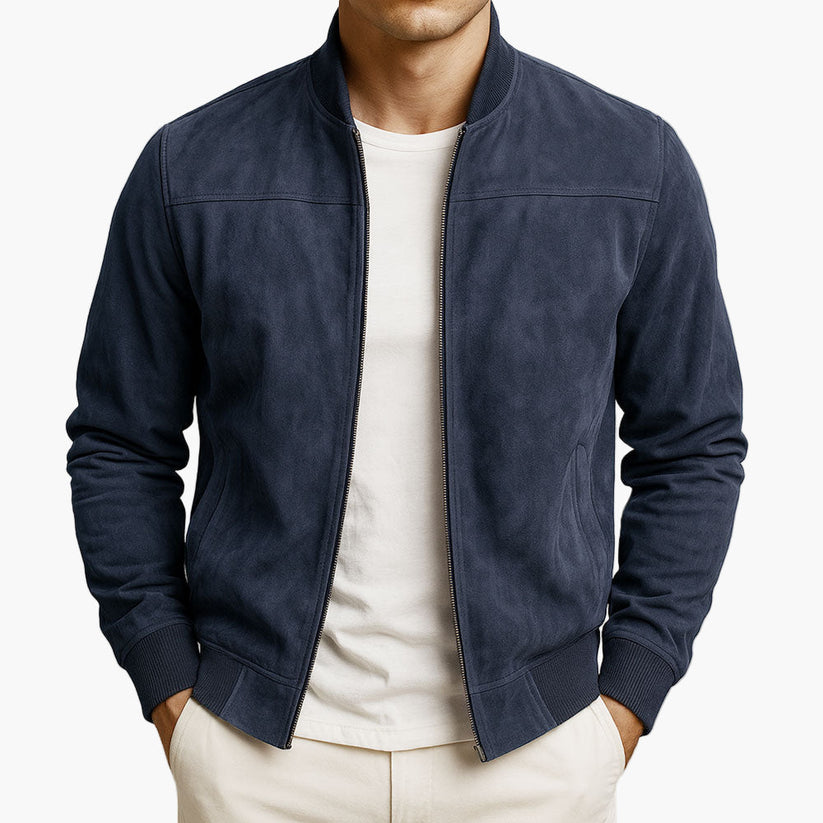 Guenter | Suede-Style Zip-Front Stand Collar Jacket