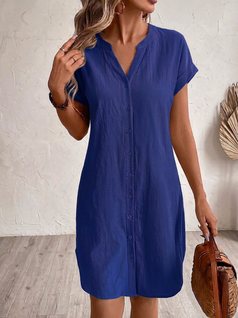 Khalela | Button Front Short Sleeve Shirt Dress