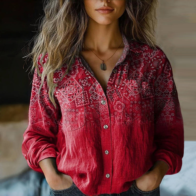 Morena | Red Printed Button Front Blouse