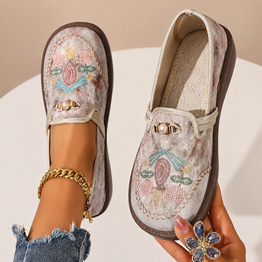 Adeyla | Loafers Floral Embroidered Slip On Shoes