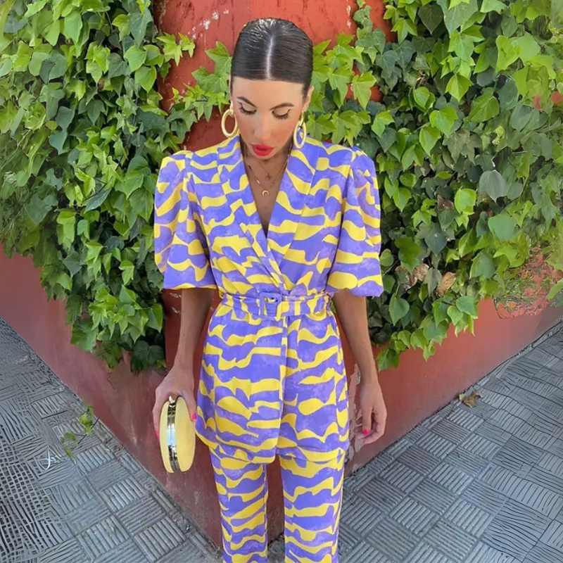 Missy | Printed Puff Sleeve Belted Trouser Co-ord