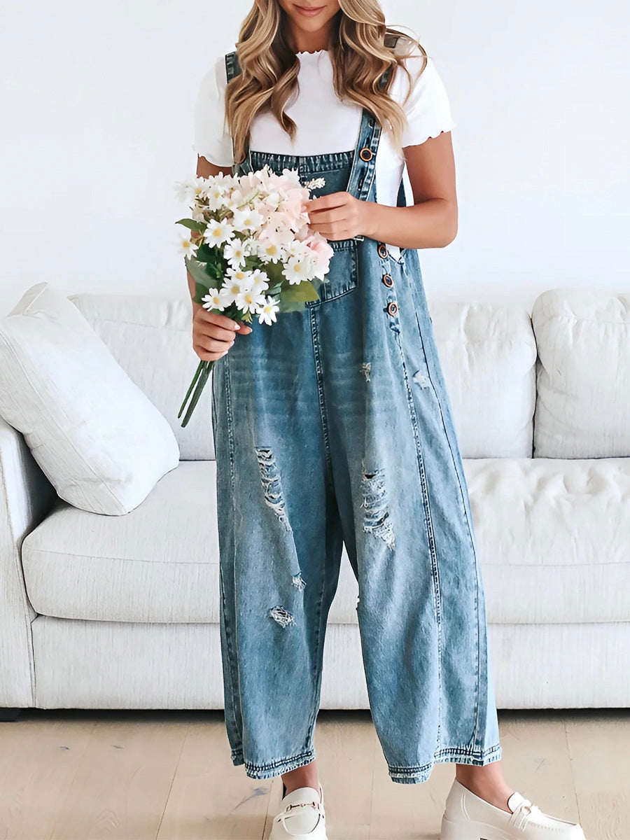 Clarice | Denim Overalls Wide Leg Distressed