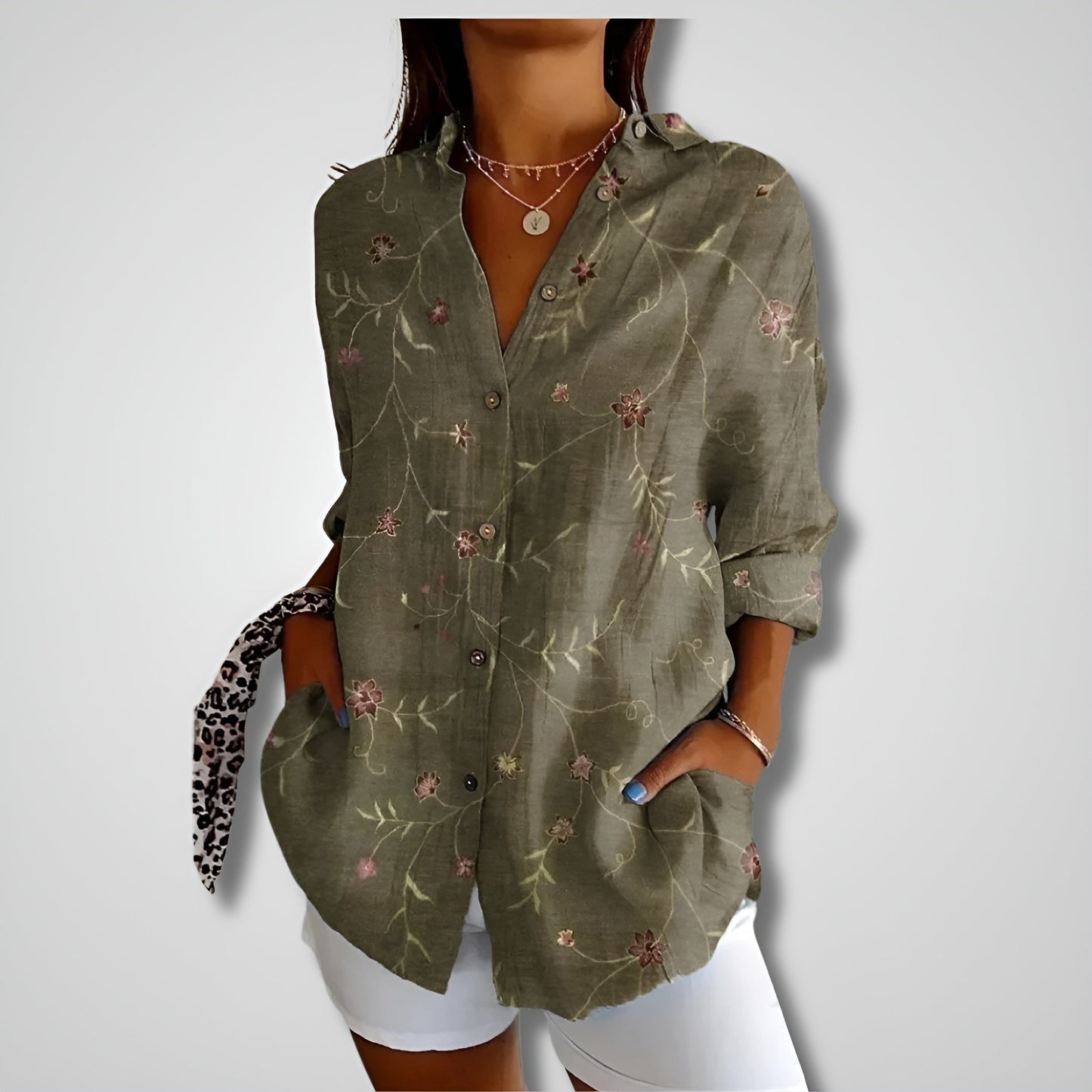 Shalom | Printed Long Sleeve Button Front Blouse