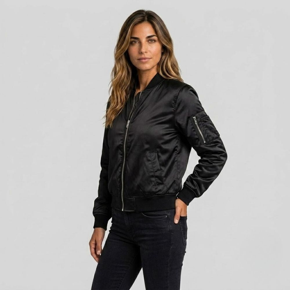 Sheila | Bomber Jacket with Zipper and Ribbed Trim