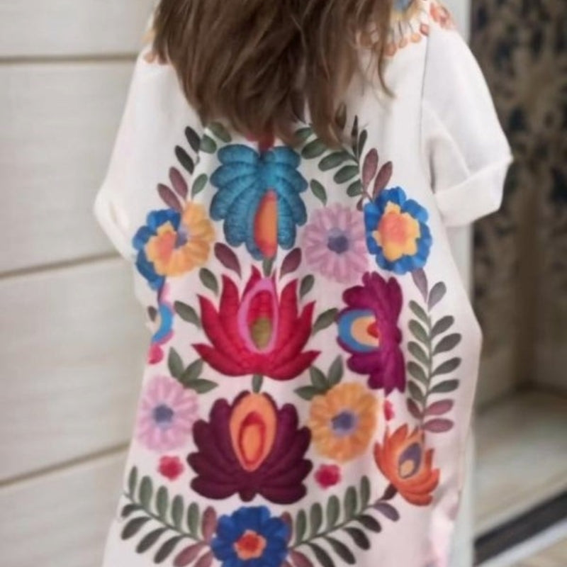 Rossella | Floral Print Short Sleeve Long Shirt