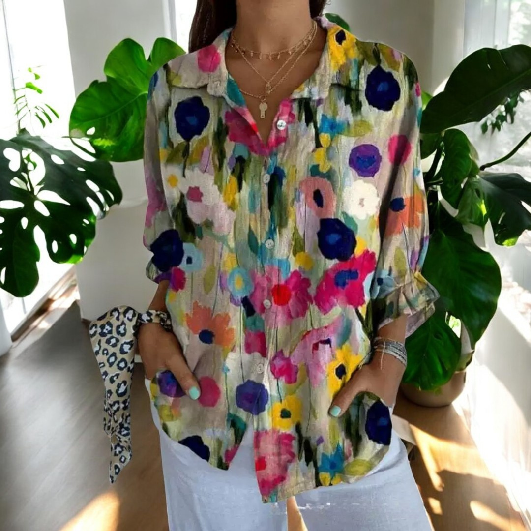 Elira | Floral Print Long Sleeve Button Shirt