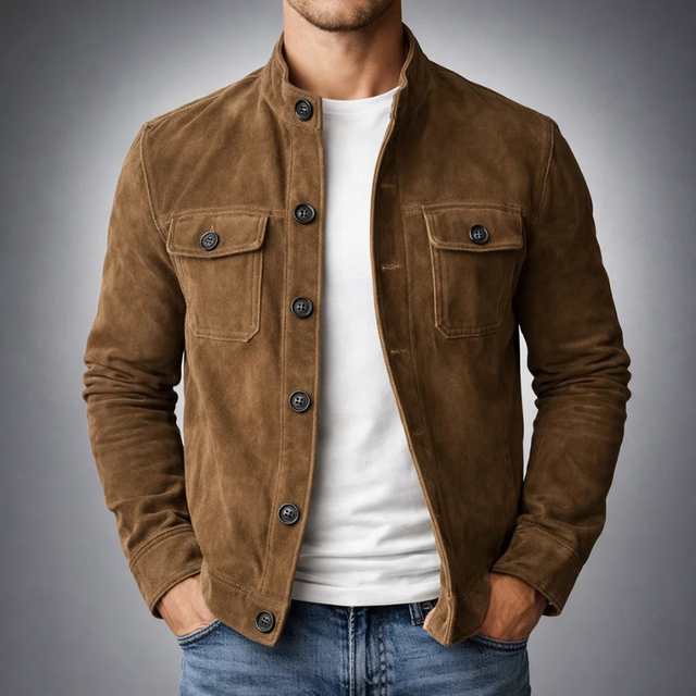 Pranas | Olive Suede-Look Button Jacket