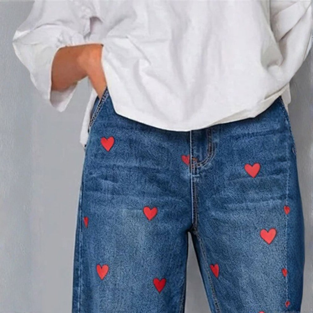 Raemaa | Heart Print Ankle Length Denim Trousers