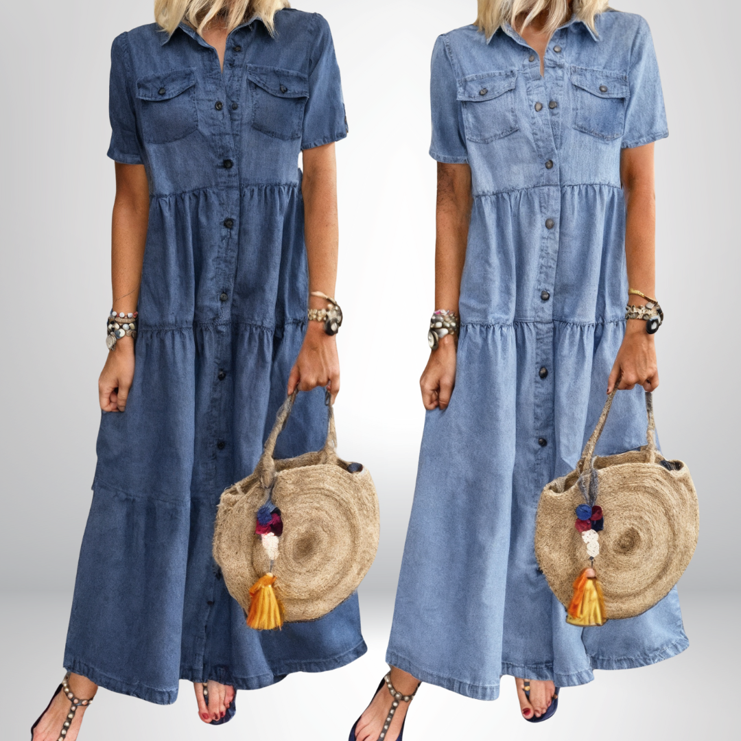 Leokadia | Denim Short Sleeve Shirt Dress
