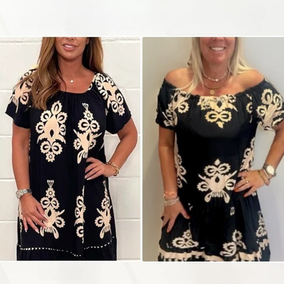Gulfiya - Embroidered Print Round Neck Midi Dress