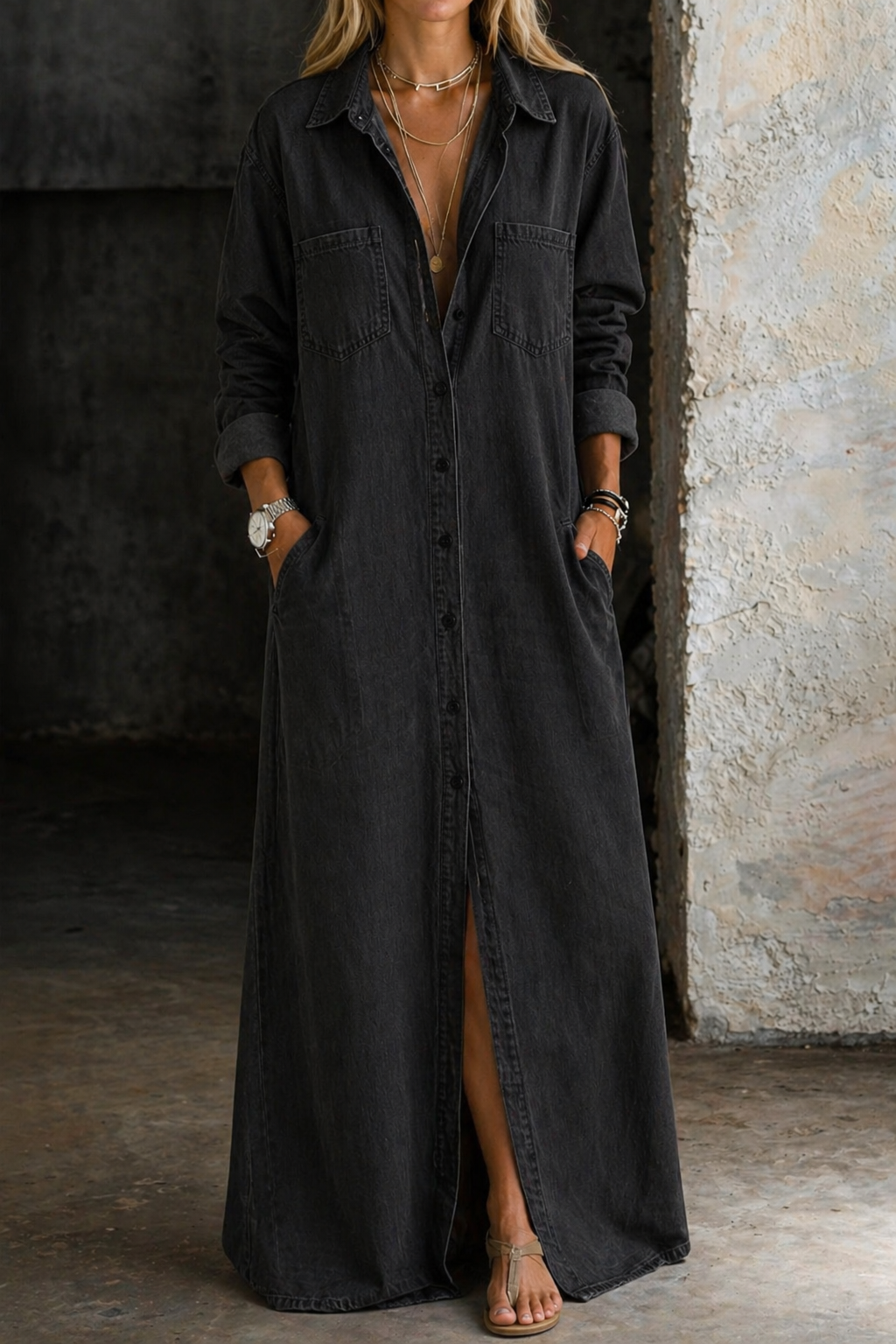 Noshina | Maxi Shirt Dress with Button Front