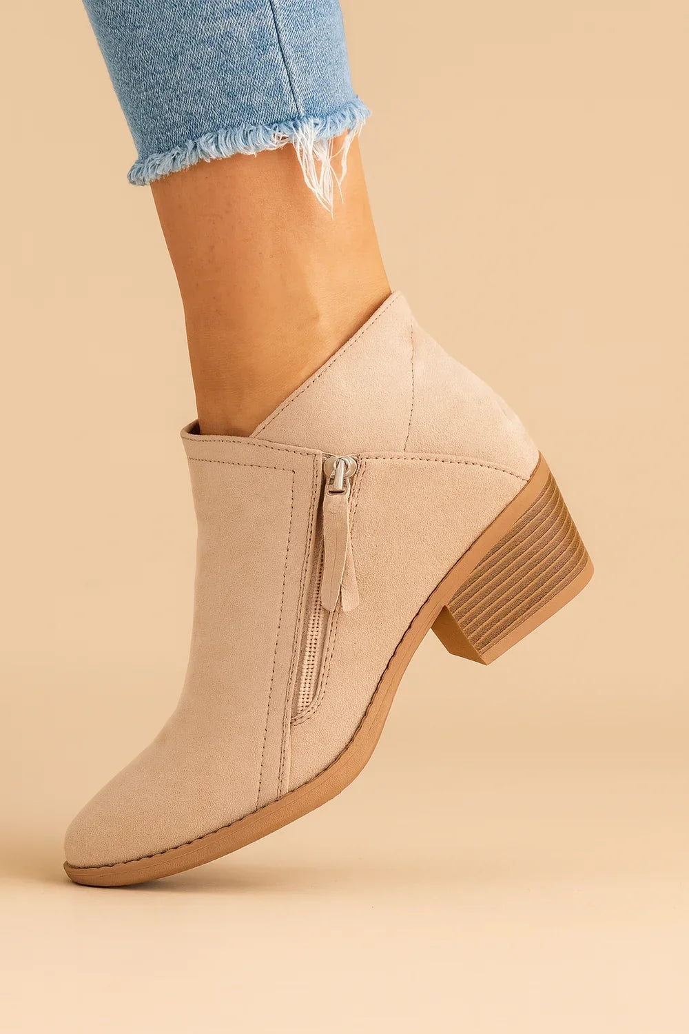 Krista | Ankle Boots Side Zip Block Heel Suede-Style