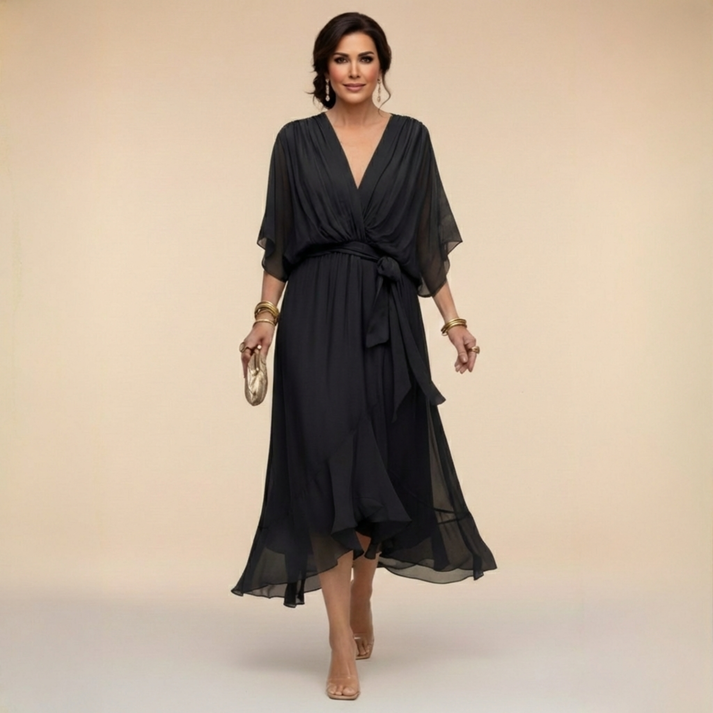 Harshani | Chiffon Wrap Midi Dress V Neck