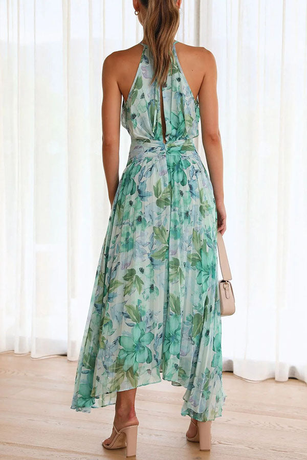 Monyca | Floral Pleated Halterneck Midi Dress