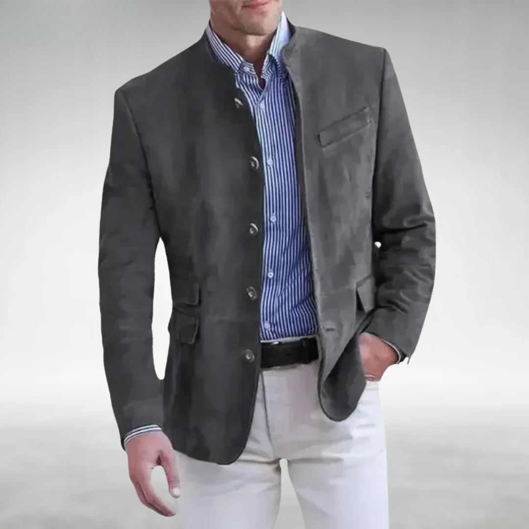 Emmanuel | Suede Stand Collar Mens Blazer
