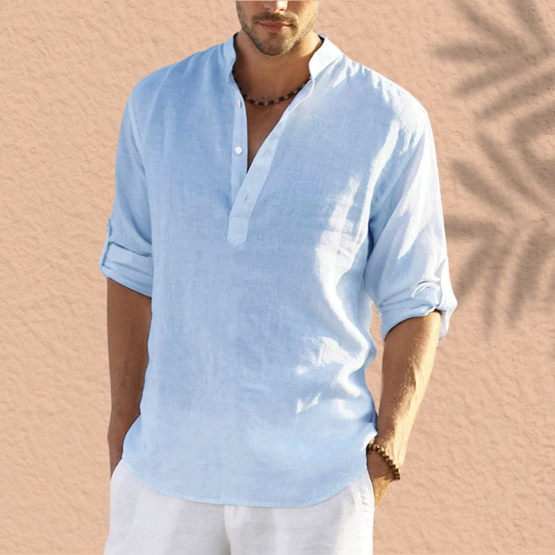 Abdeslam | Linen Henley Long Sleeve Shirt
