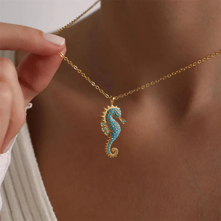 Inez | Seahorse Turquoise Pendant Chain Necklace