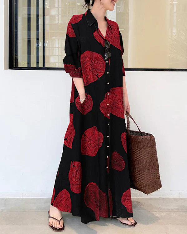 Poleska  | Printed Button Front Maxi Shirt Dress