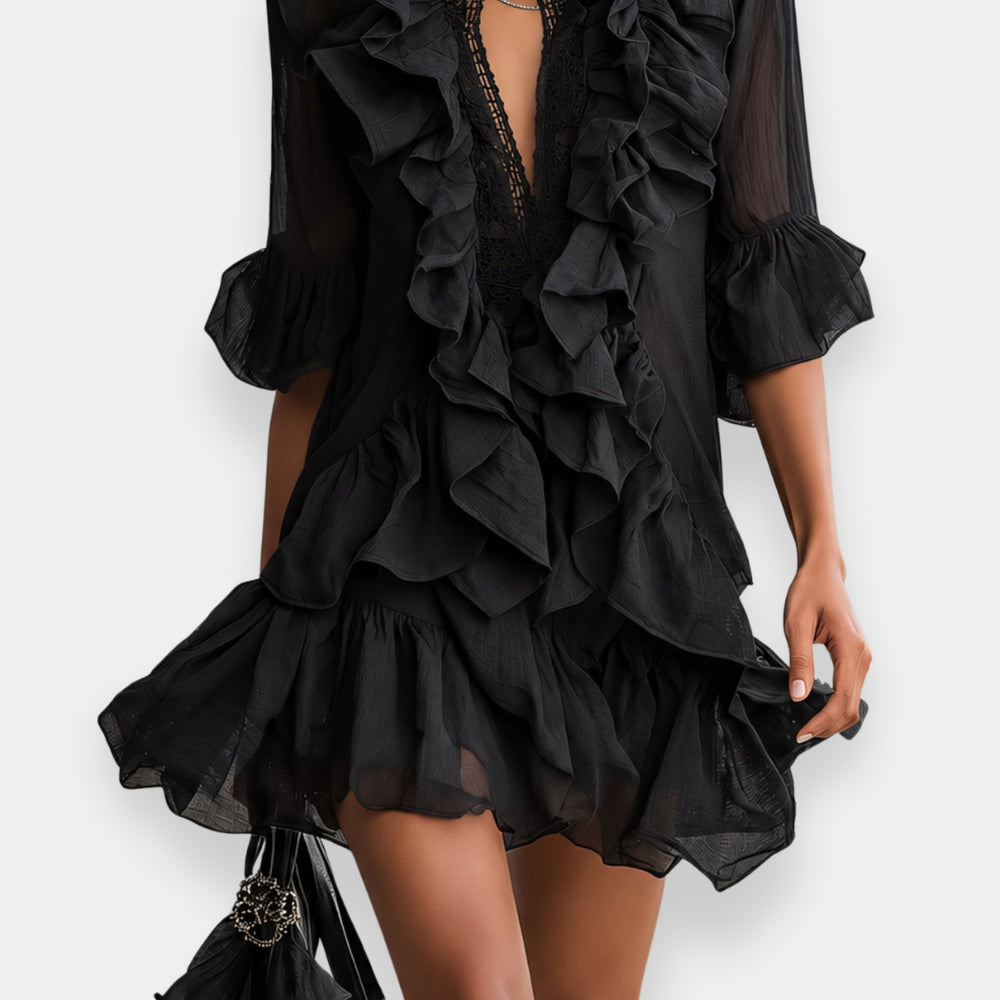 Lussina | Mini Dress with Ruffles and Sheer Sleeves