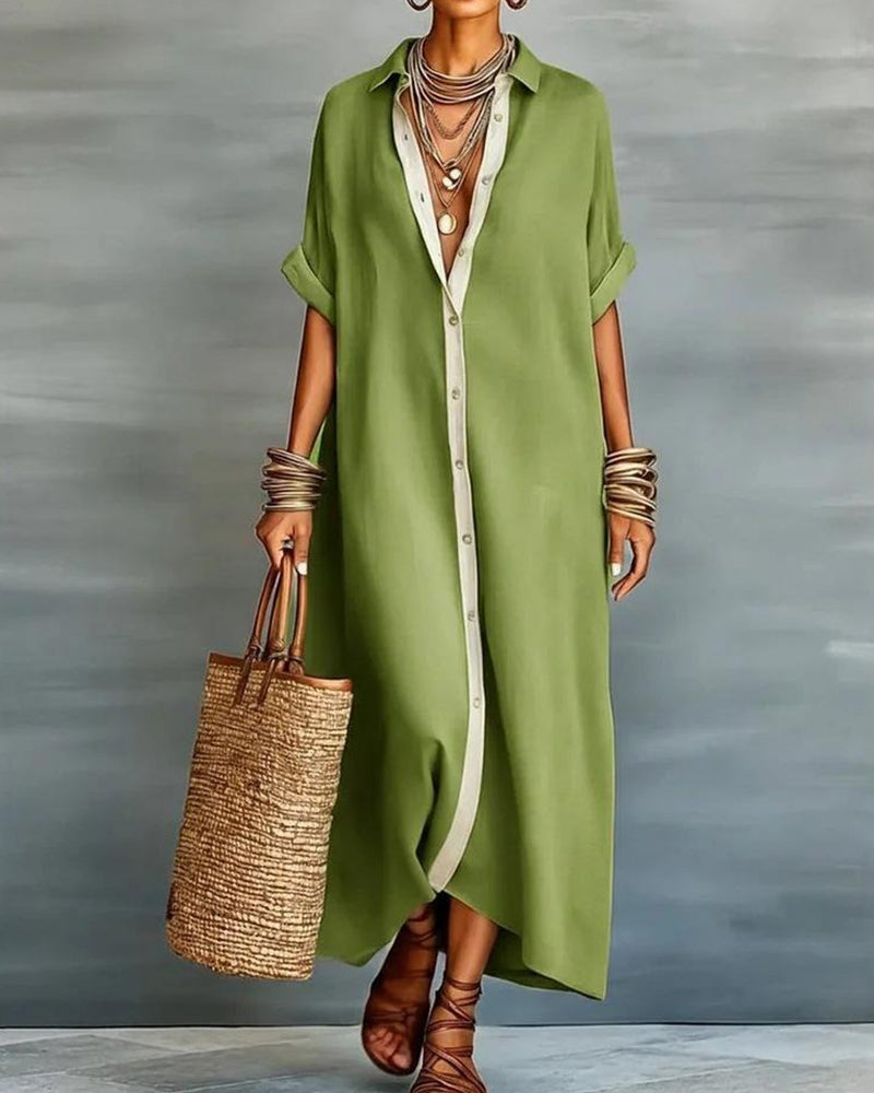 Nerena | Oversized Button Front Midi Shirt Dress