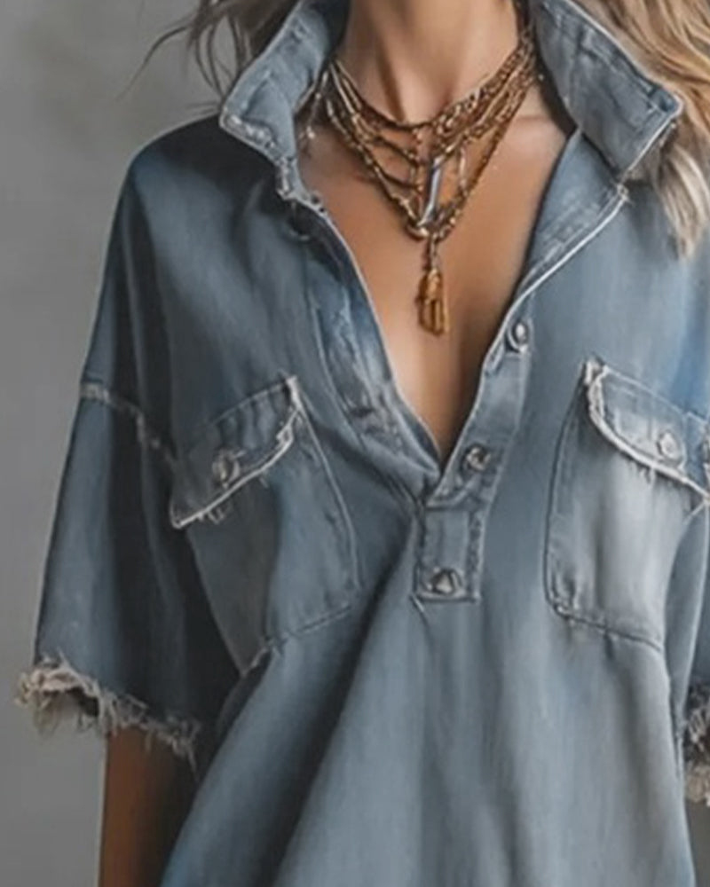 Sinitta | Denim Style Oversized Collared Shirt Dress