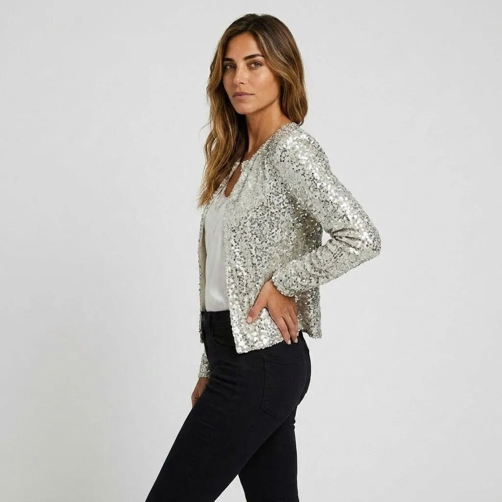Amelia | Sequin Jacket with Open Front and Long Sleeves