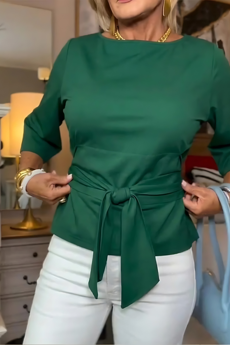 Shaniera | Tie Waist Three Quarter Sleeve Top