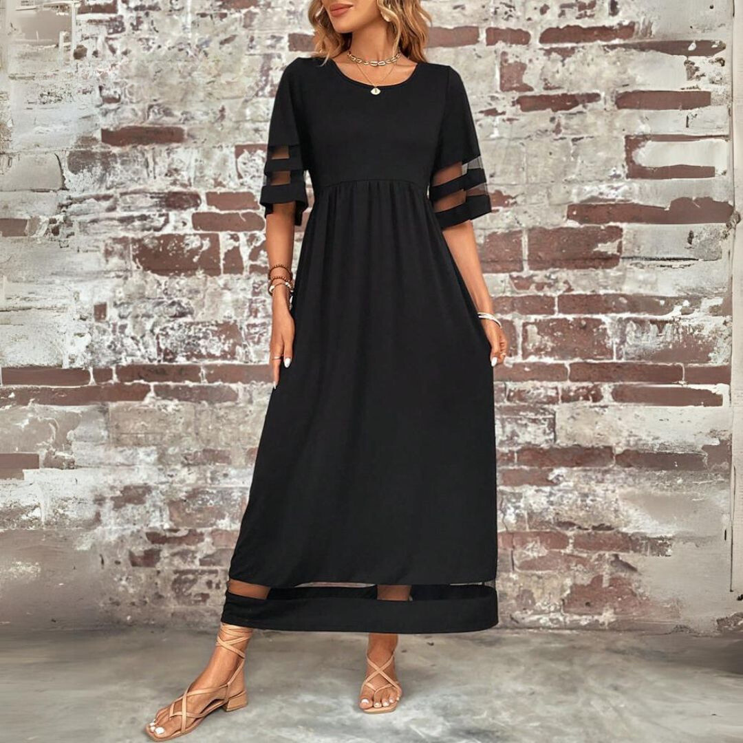 Silvy | Maxi Dress with Mesh Trim Sleeves