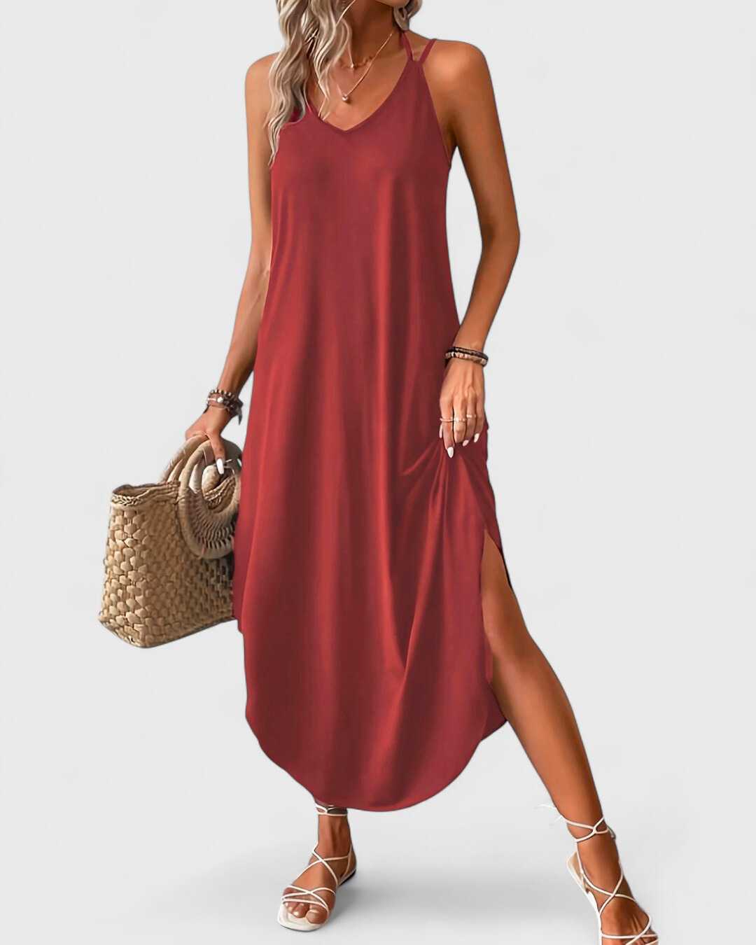 Tracie | Maxi Dress V Neck Side Slit